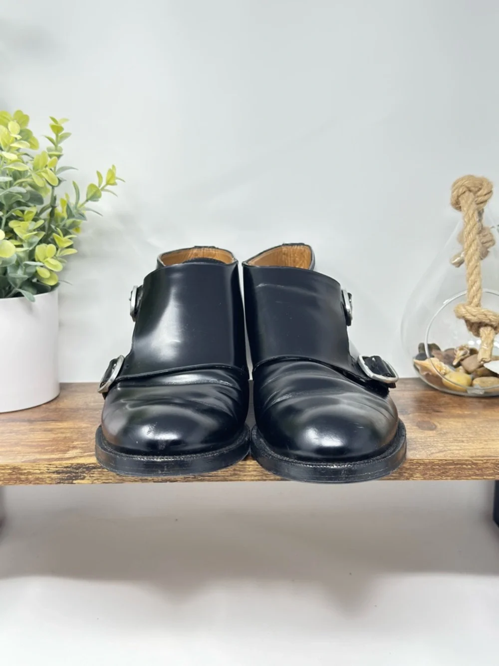 Jimmy Choo Men's Black Double Monk Strap‎ Leather Shoes Size 42 Italian USA 9